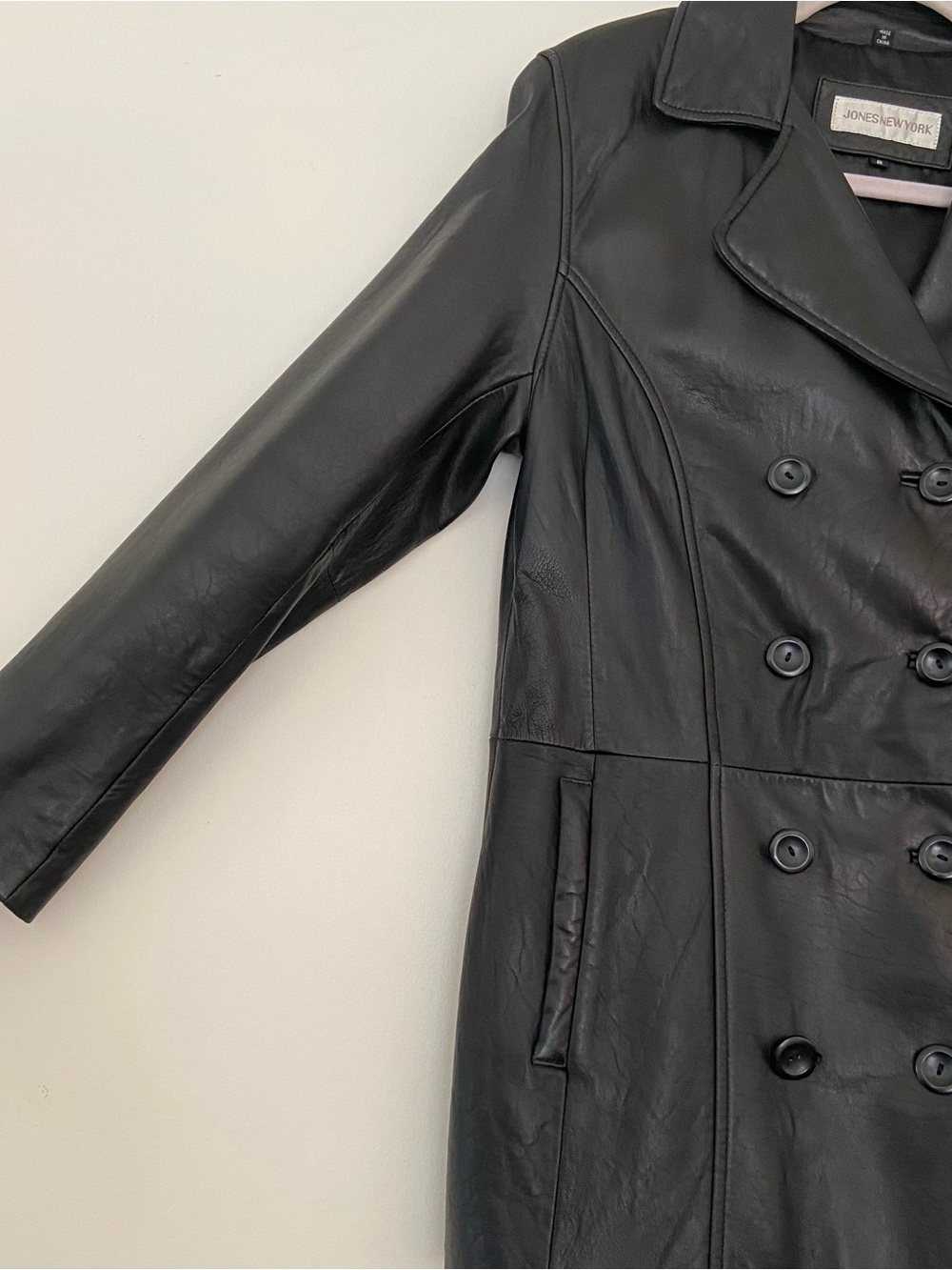 Vintage Jones New York Leather Blazer Jacket Size S Black Goth Y2K 90s Grunge